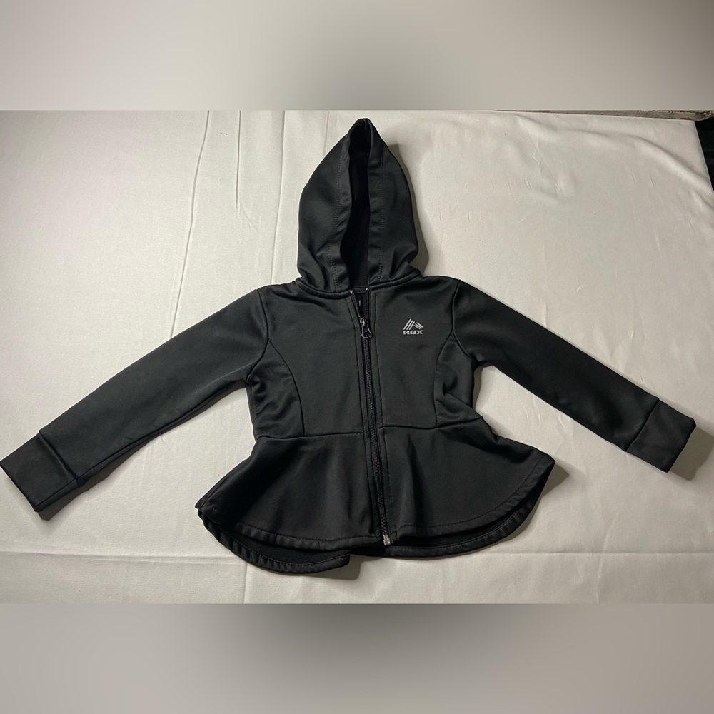 RBX Girls Black Peplum‎ Full Zip Active Hoodie Jacket Size 2T Fleece Lined